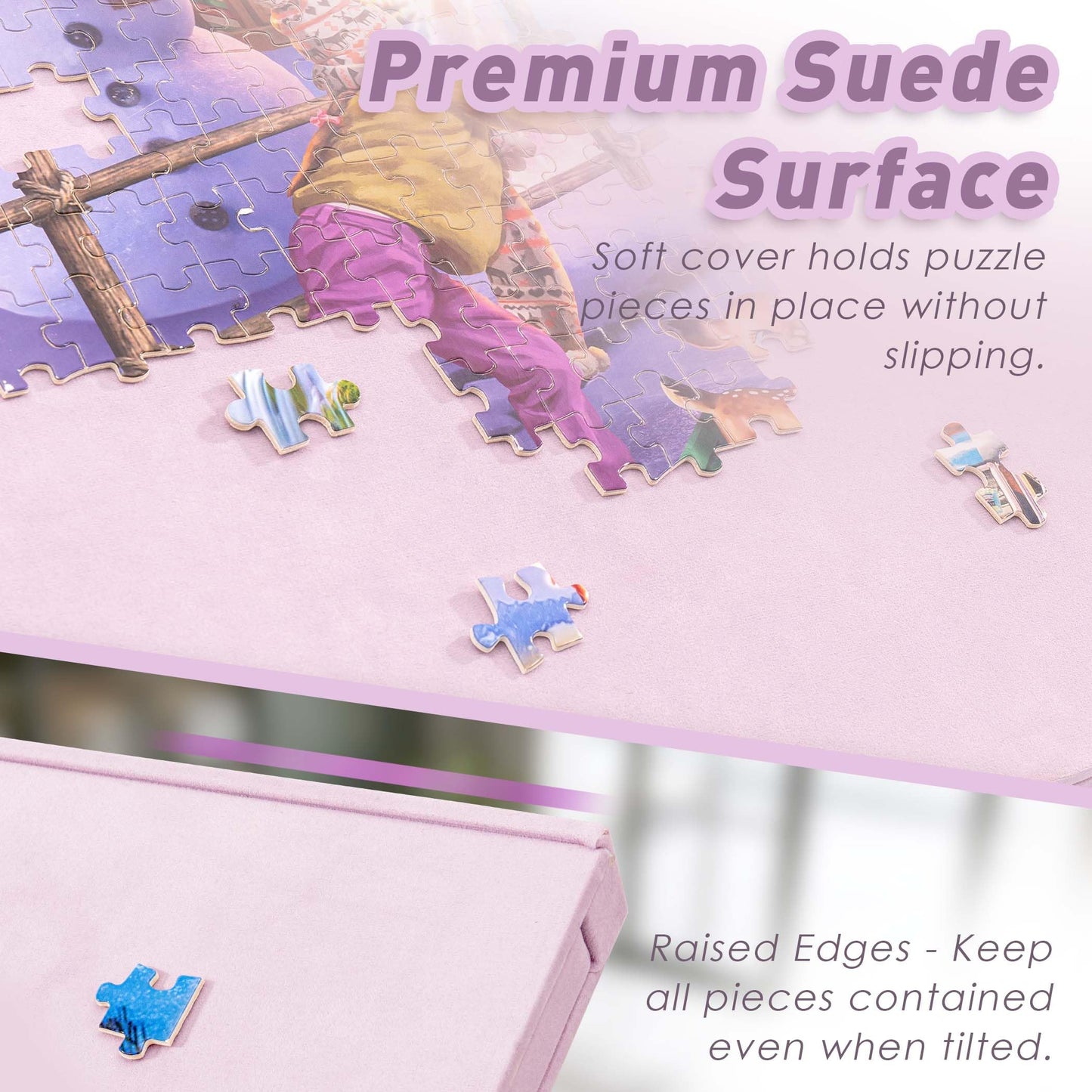 Tektalk Flannelette Puzzle Table with Adjustable Stand & Cover – 1500-Piece Capacity (Purple)