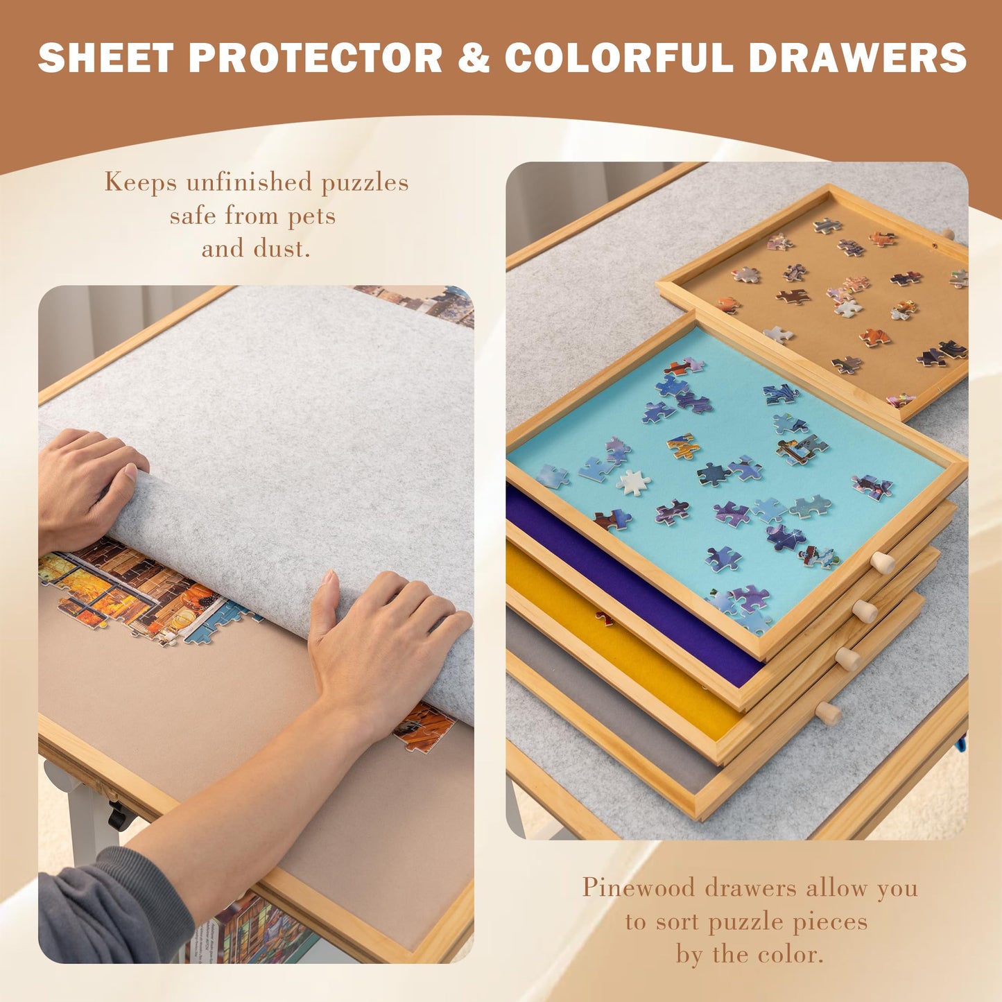 Tektalk Jigsaw Puzzle Table with Angle & Height Adjustment – 1500-Piece Capacity