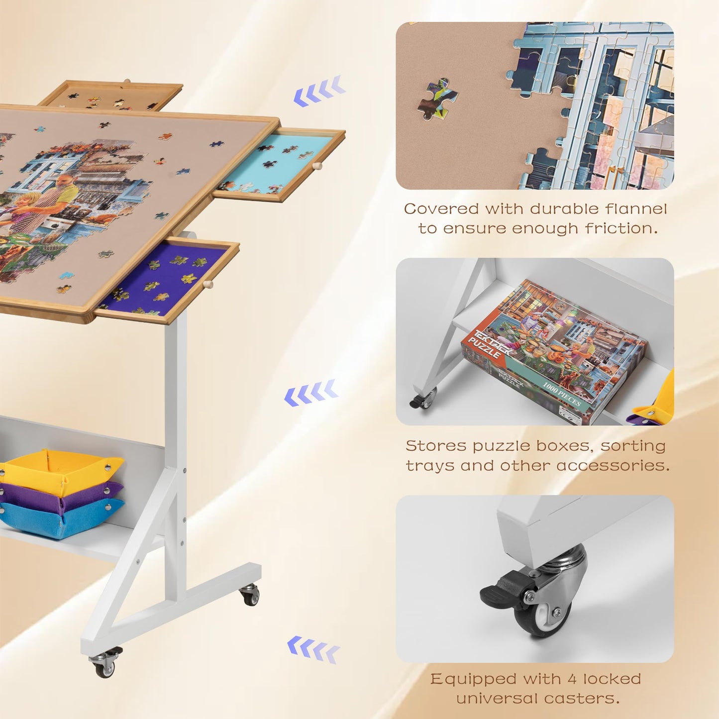 Tektalk Jigsaw Puzzle Table with Angle & Height Adjustment – 1500-Piece Capacity