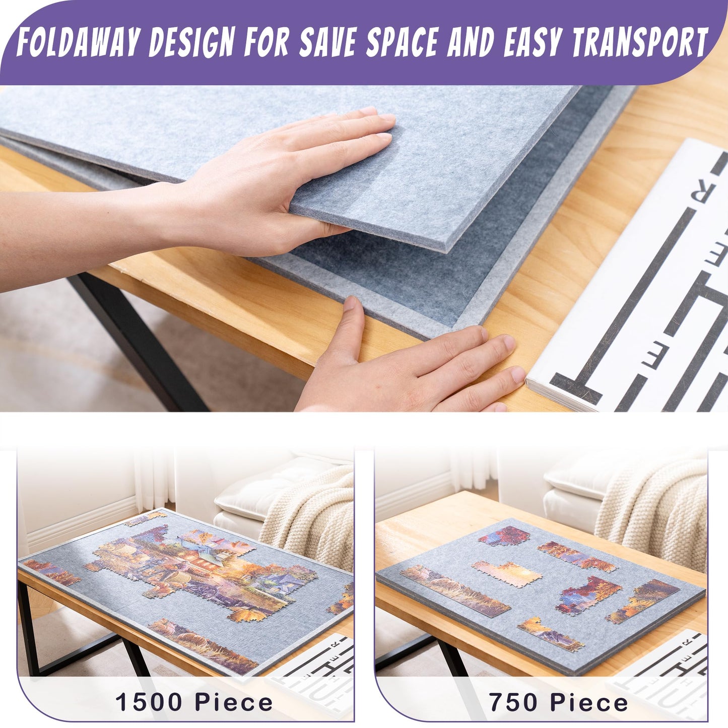 Tektalk Foldable Jigsaw Puzzle Board with 4-Angle Adjustable Stand | Lightweight, Portable, Up to 1500 Pieces (Gray)