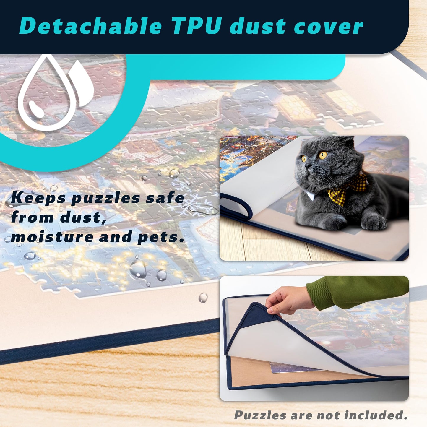 Tektalk Foldable Jigsaw Puzzle Board with 6 Color Sorting Trays – Up to 1500 Pieces, Khaki