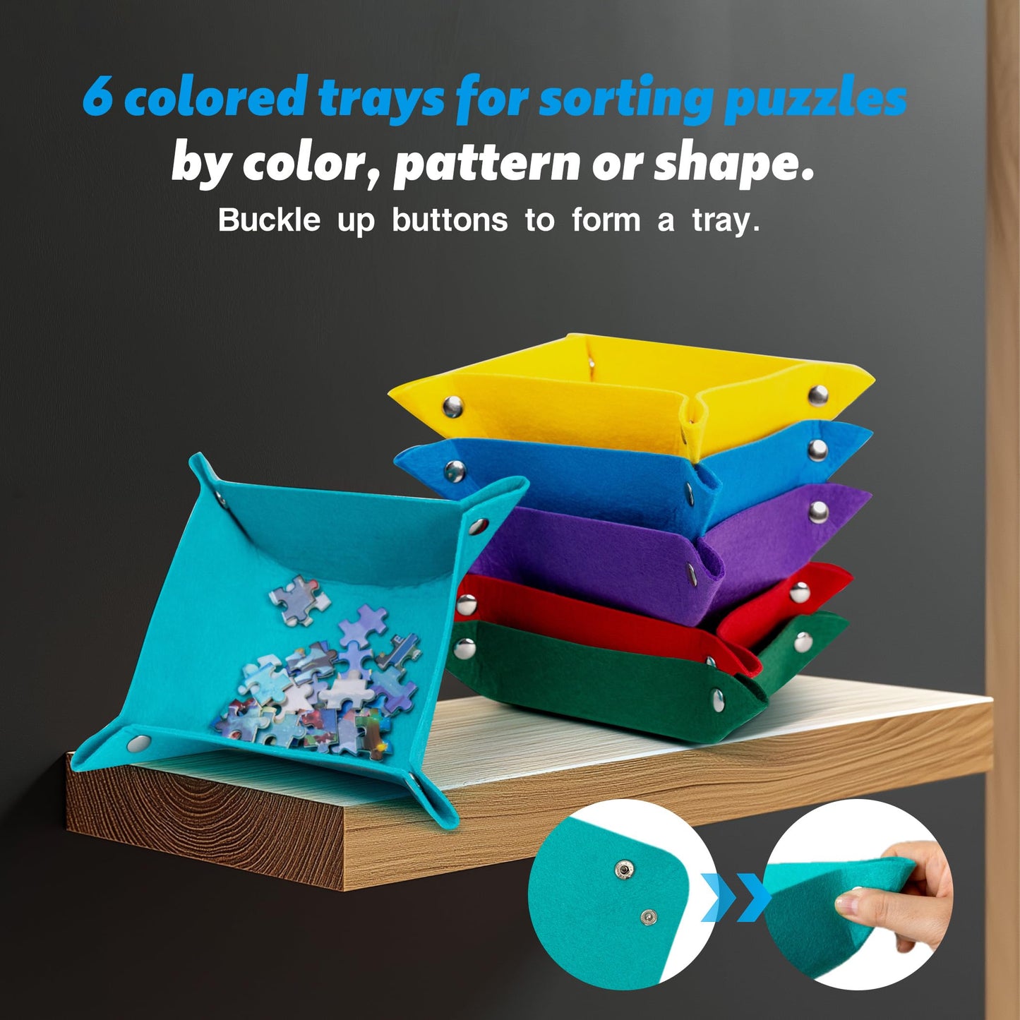 Tektalk Foldable Jigsaw Puzzle Board – 6 Color Sorting Trays, Dustproof TPU Cover, Non-Slip Surface (Up to 1000 Pieces)