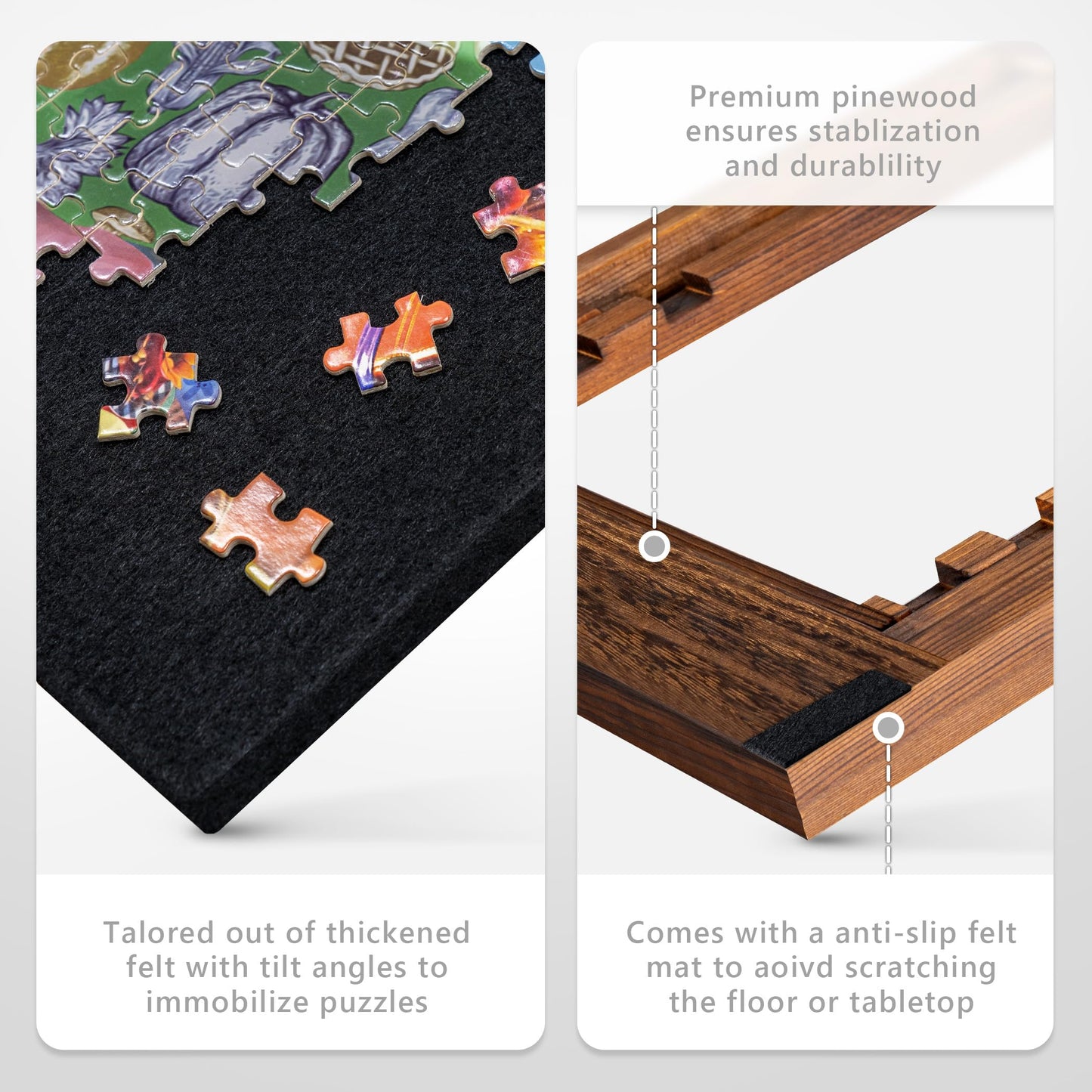 Tektalk Foldable Puzzle Board with 3-Angle Adjustable Stand — Portable Felt Puzzle Table for Up to 1000 Pieces