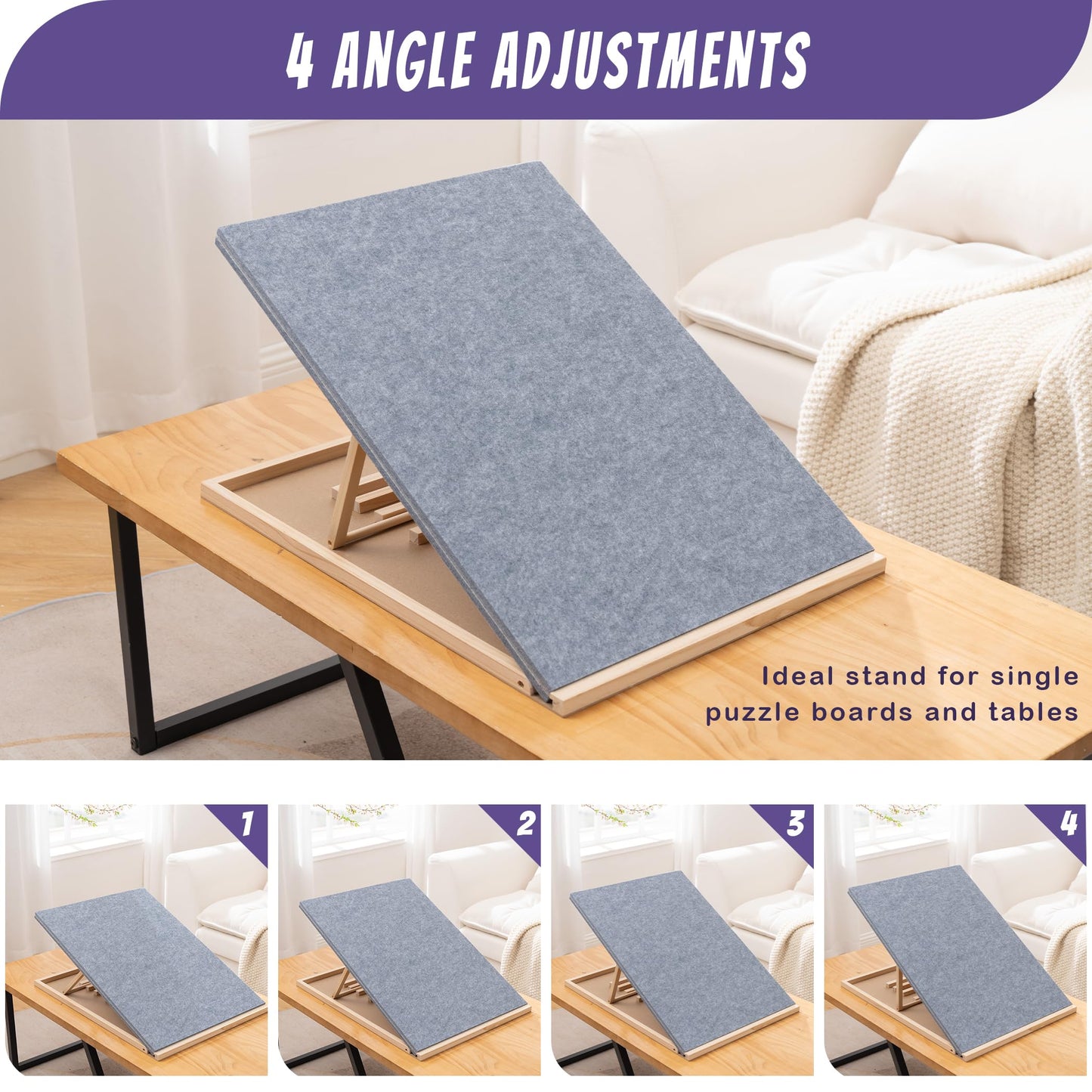 Tektalk Foldable Jigsaw Puzzle Board with 4-Angle Adjustable Stand | Lightweight, Portable, Up to 1500 Pieces (Gray)