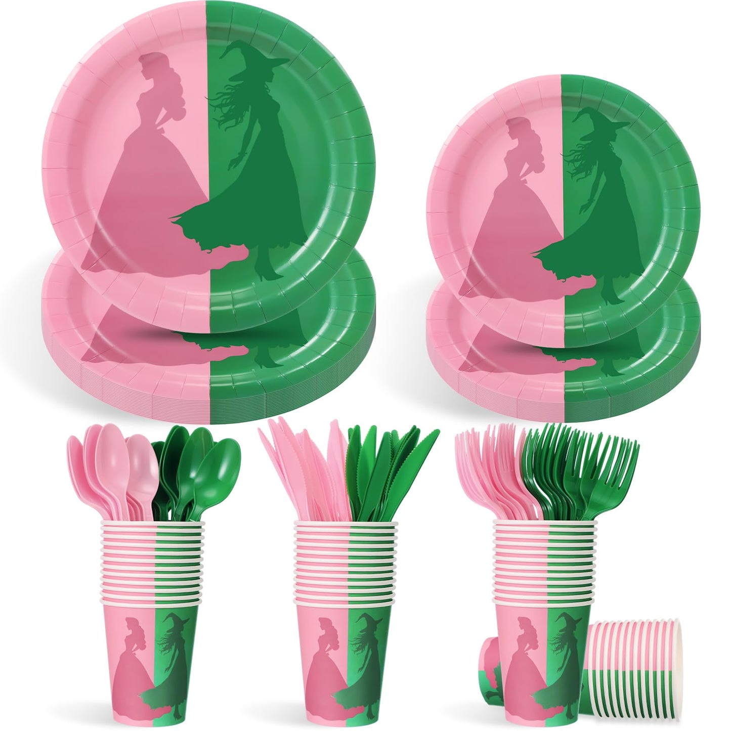 Tellingyou 144-Piece Pink & Green Witch Party Tableware for 24 Guests