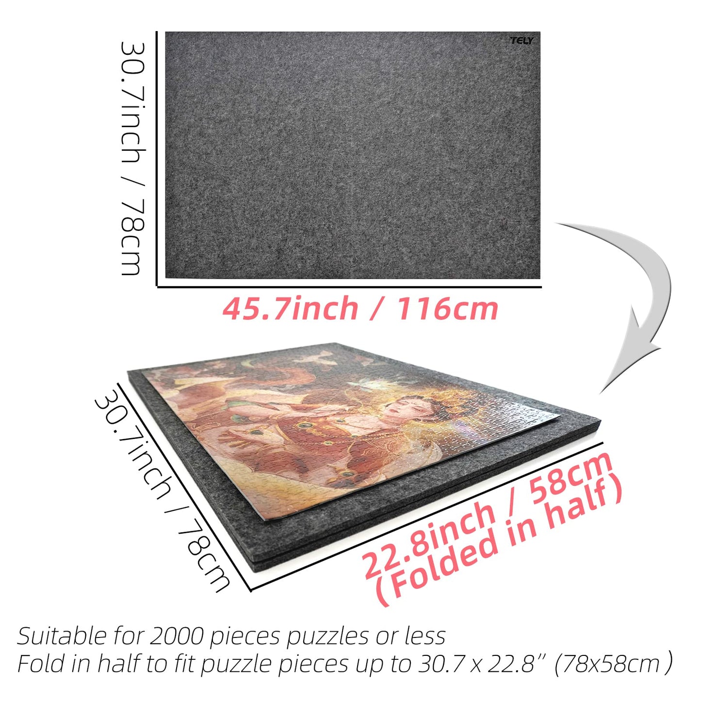 TELY Foldaway Puzzle Board Felt Mat – Extra Large, 2000-Piece Capacity