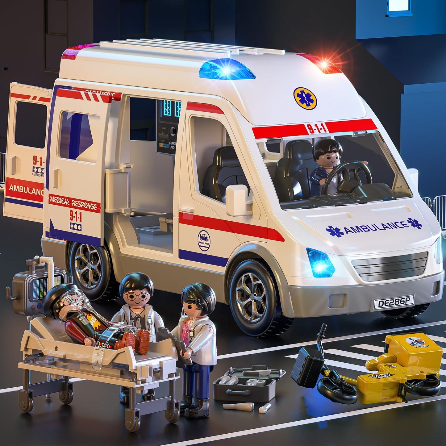 TEMI Ambulance Toy – Friction Powered Emergency Vehicle with Lights & Sound for Kids 3-12