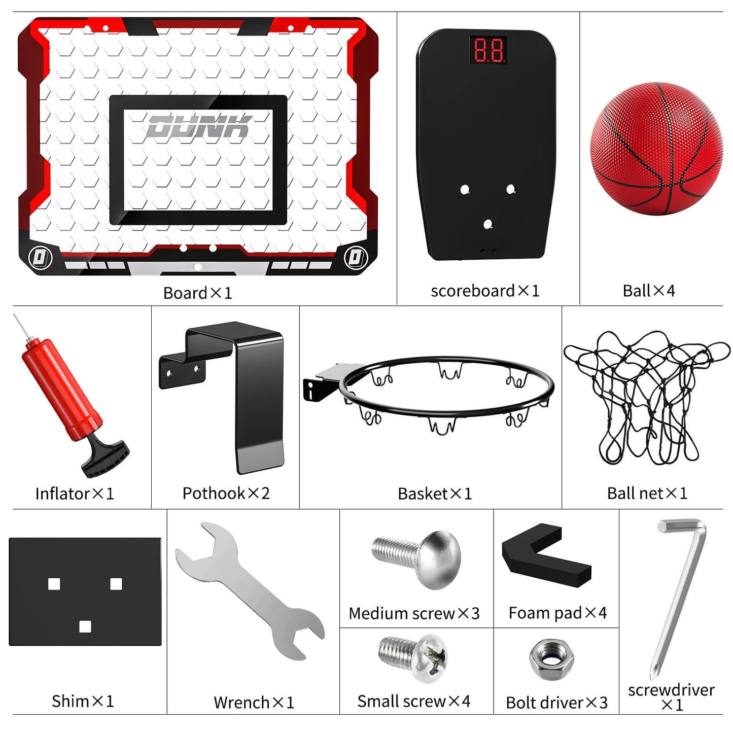 TEMI Indoor Basketball Hoop – Over-the-Door Mini Hoop with Electronic Scoreboard, 4 Balls & Pump