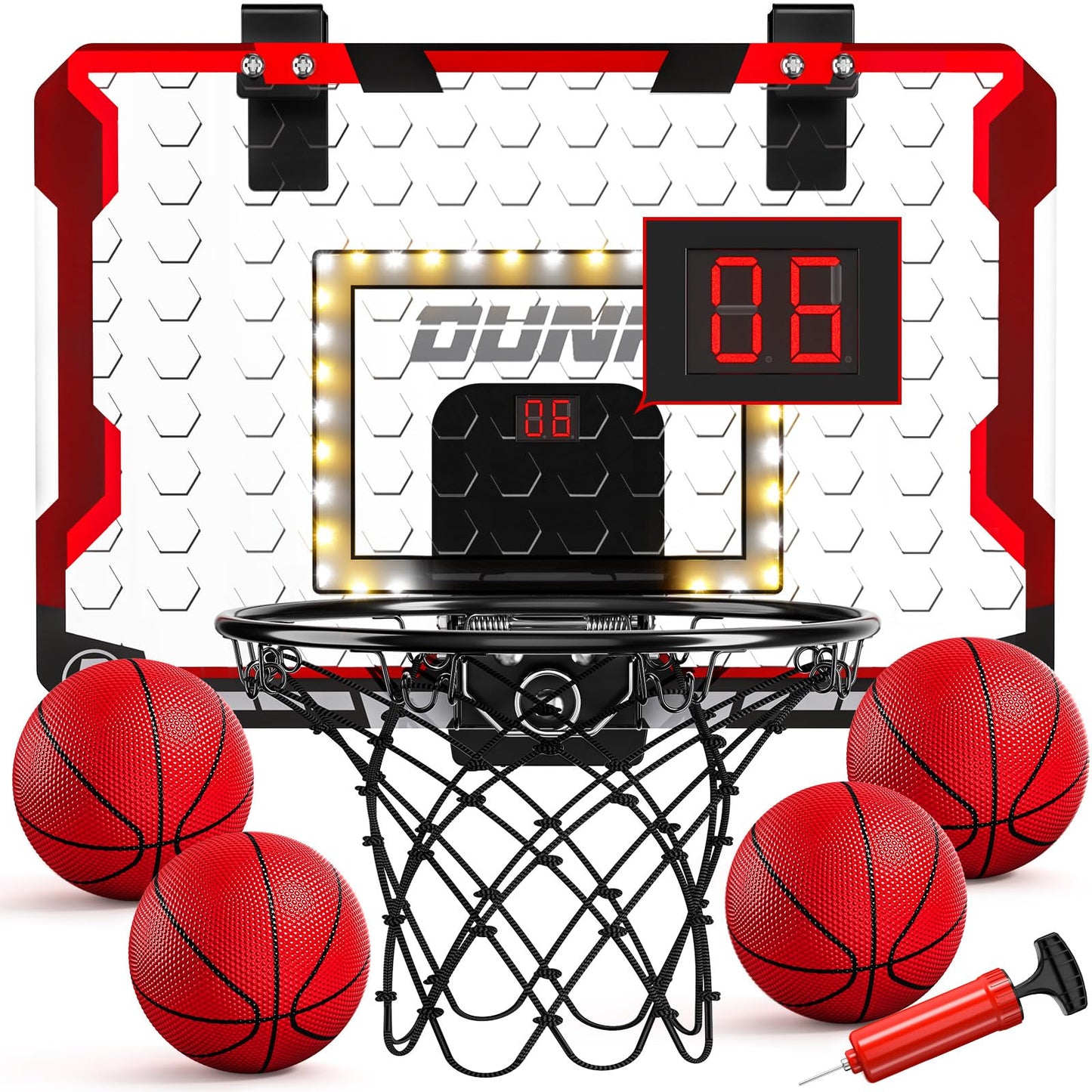 TEMI Indoor Basketball Hoop with LED Scoreboard – Over-The-Door Mini Hoop