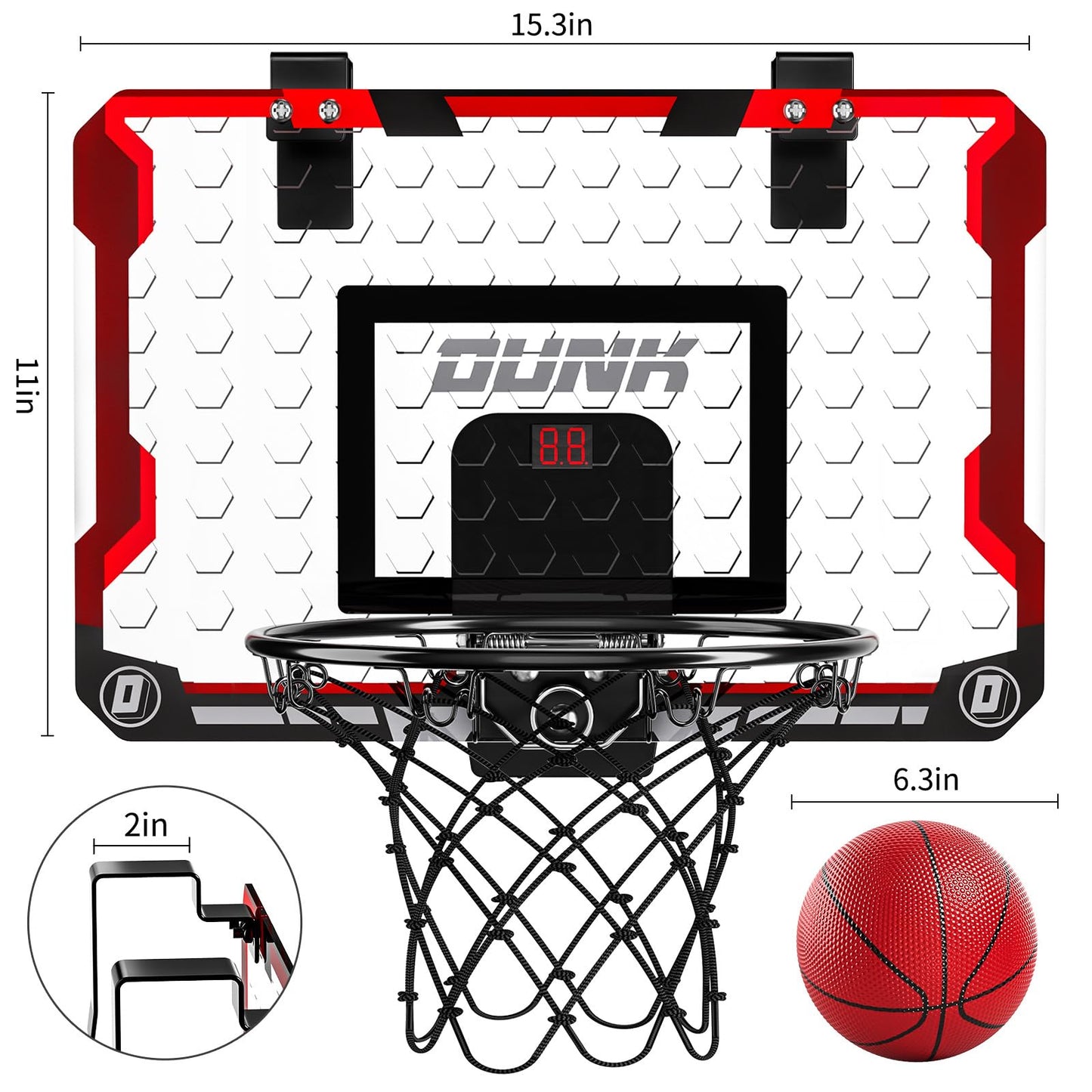 TEMI Indoor Basketball Hoop – Over-the-Door Mini Hoop with Electronic Scoreboard, 4 Balls & Pump