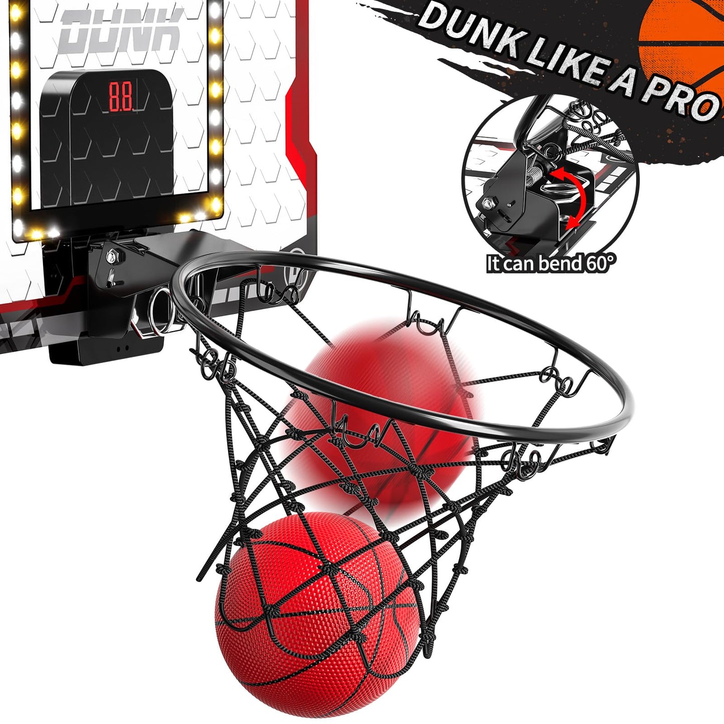 TEMI Indoor Basketball Hoop with LED Scoreboard – Over-The-Door Mini Hoop