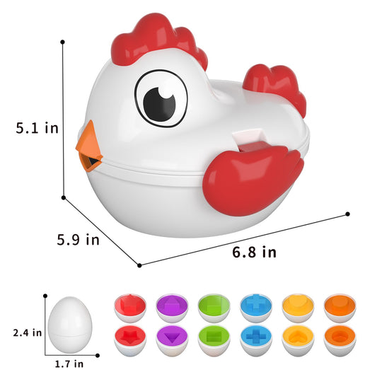 TEMI Toddler Chicken Easter Eggs – Color-Matched Shape Sorter for Ages 3-6
