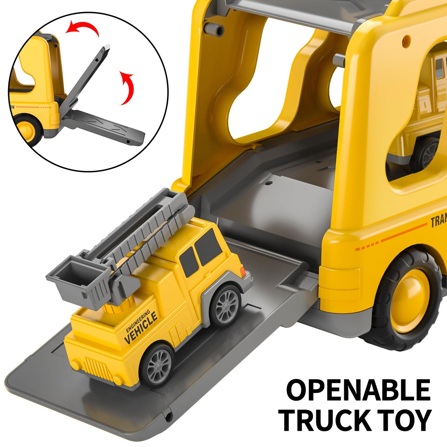 TEMI 5-in-1 Construction Truck Toys for Kids Aged 3-6 | Lights, Friction-Powered Transport Set