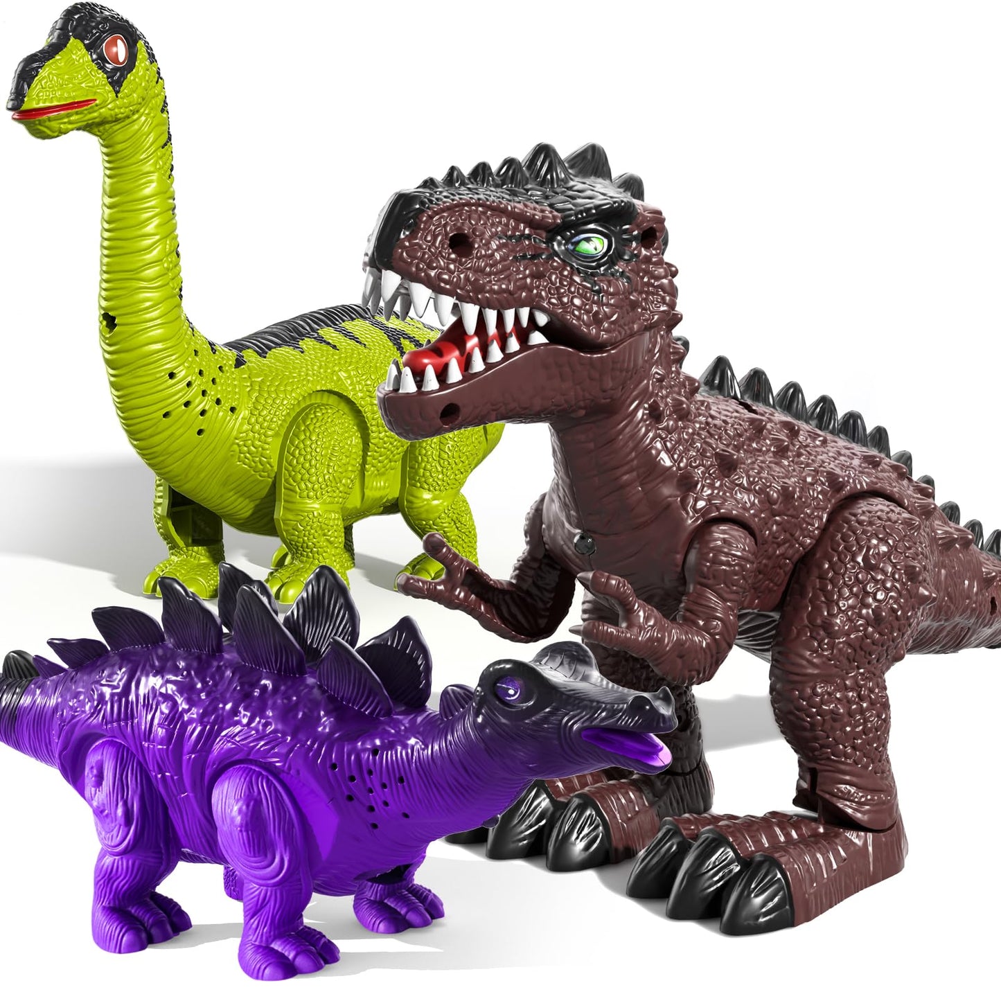 TEMI 3 Pack Electrical Walking Dinosaur Toys for Toddlers – Sound & Light Up