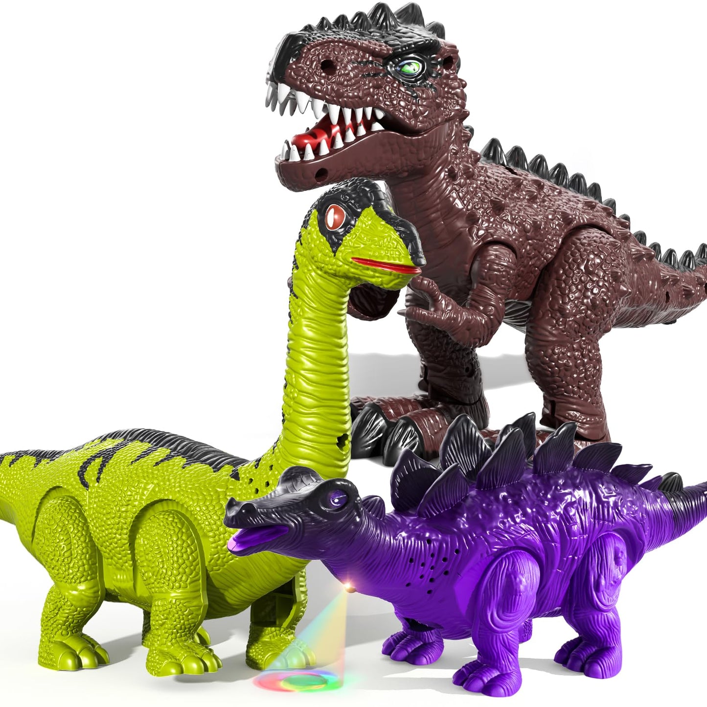 TEMI 3 Pack Electrical Walking Dinosaur Toys for Toddlers – Sound & Light Up