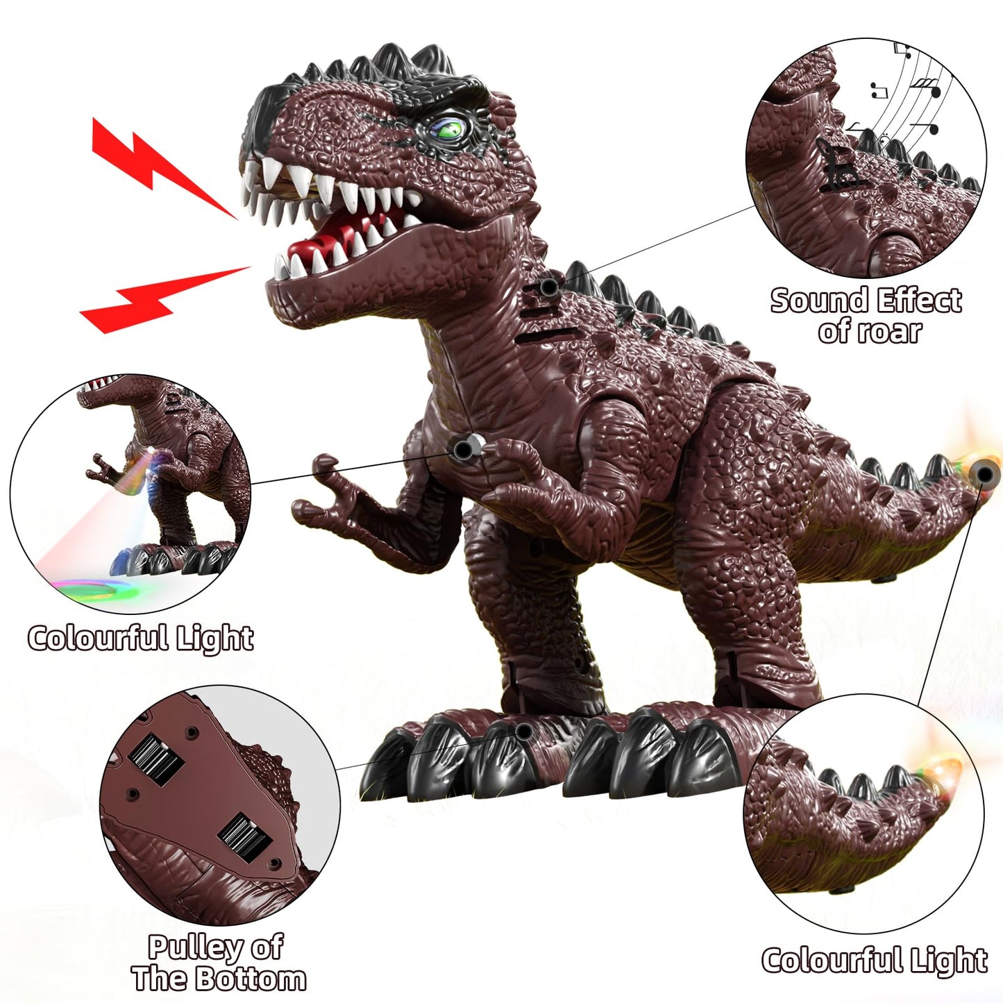 TEMI 3 Pack Electrical Walking Dinosaur Toys for Toddlers – Sound & Light Up