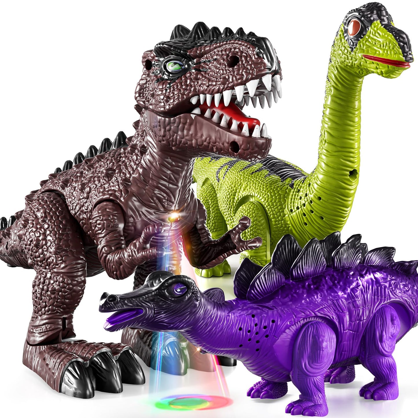 TEMI 3 Pack Electrical Walking Dinosaur Toys for Toddlers – Sound & Light Up