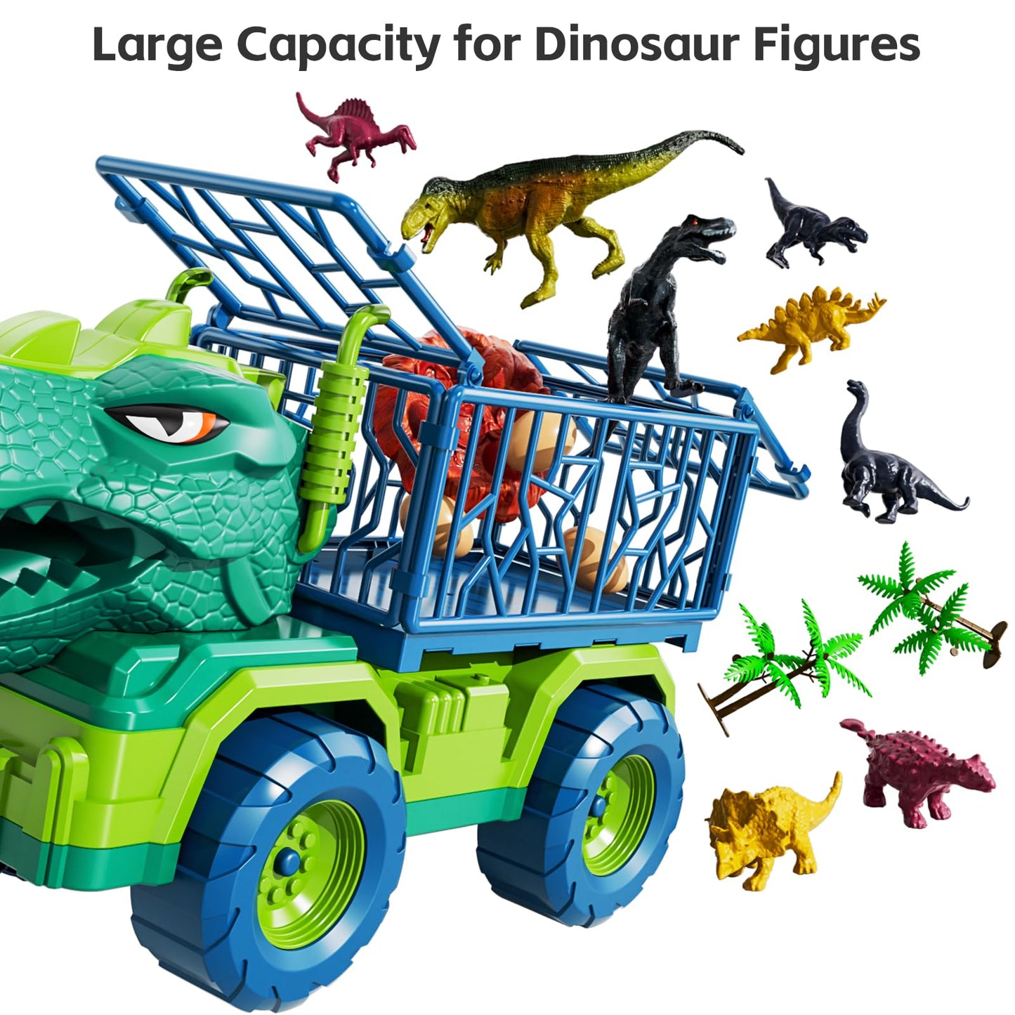TEMI Dinosaur Truck Toys for Kids 3-5 | Tyrannosaurus Transport Truck with 8 Dinosaurs & Play Mat