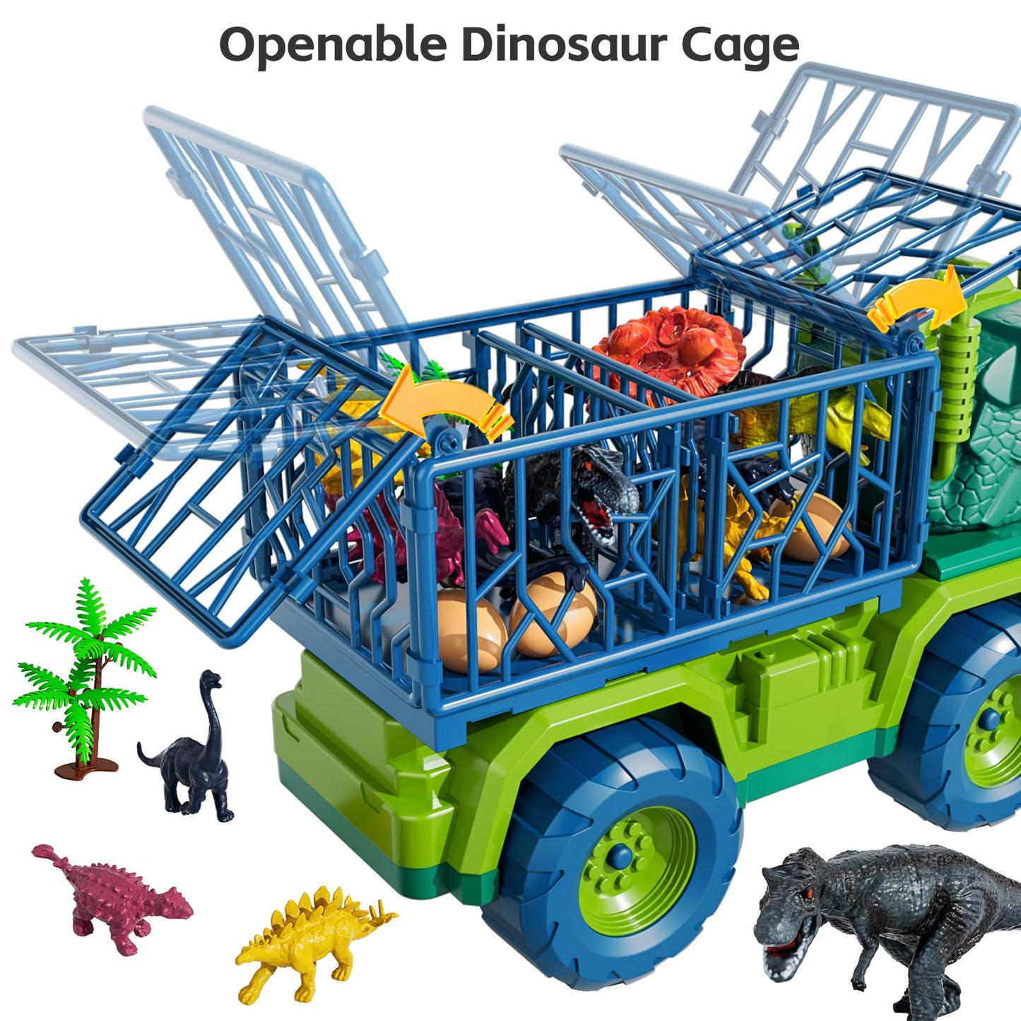 TEMI Dinosaur Truck Toys for Kids 3-5 | Tyrannosaurus Transport Truck with 8 Dinosaurs & Play Mat