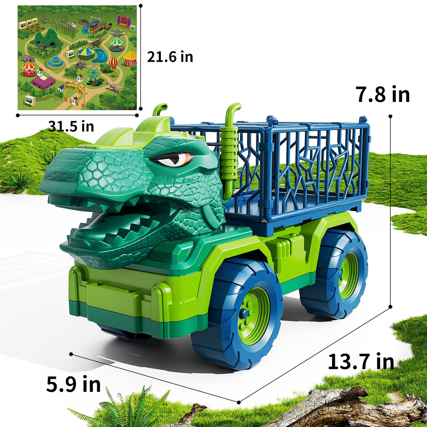 TEMI Dinosaur Truck Toys for Kids 3-5 | Tyrannosaurus Transport Truck with 8 Dinosaurs & Play Mat