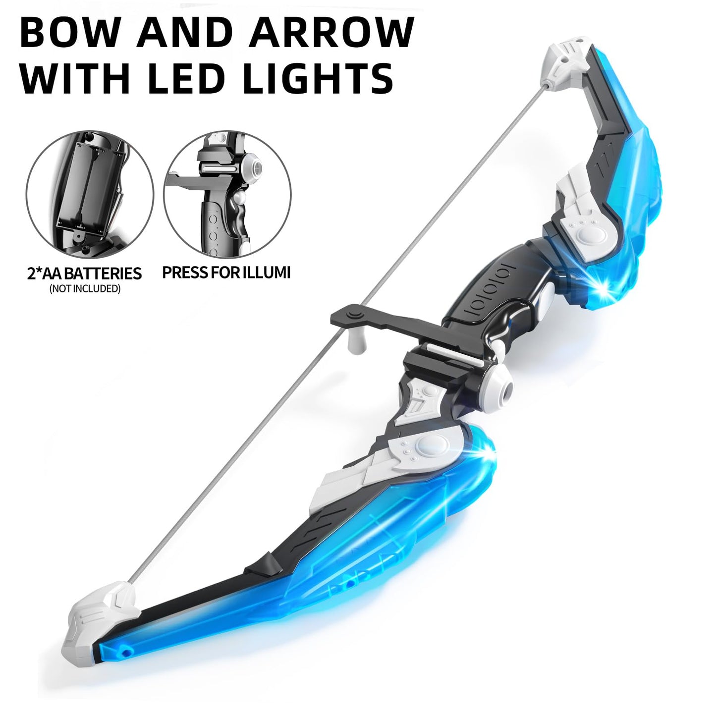 TEMI Kids Bow and Arrow Set – LED Light Up Archery Toy with 10 Suction Cup Arrows, 4 Targets & Quiver