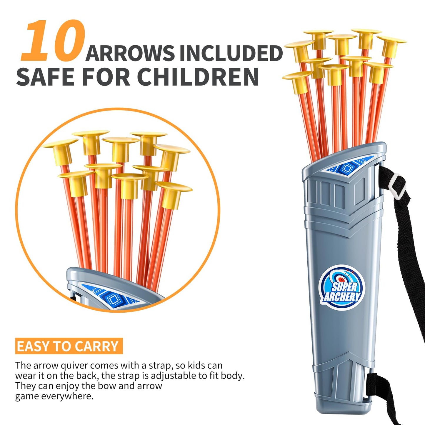 TEMI Kids Bow and Arrow Set – LED Light Up Archery Toy with 10 Suction Cup Arrows, 4 Targets & Quiver