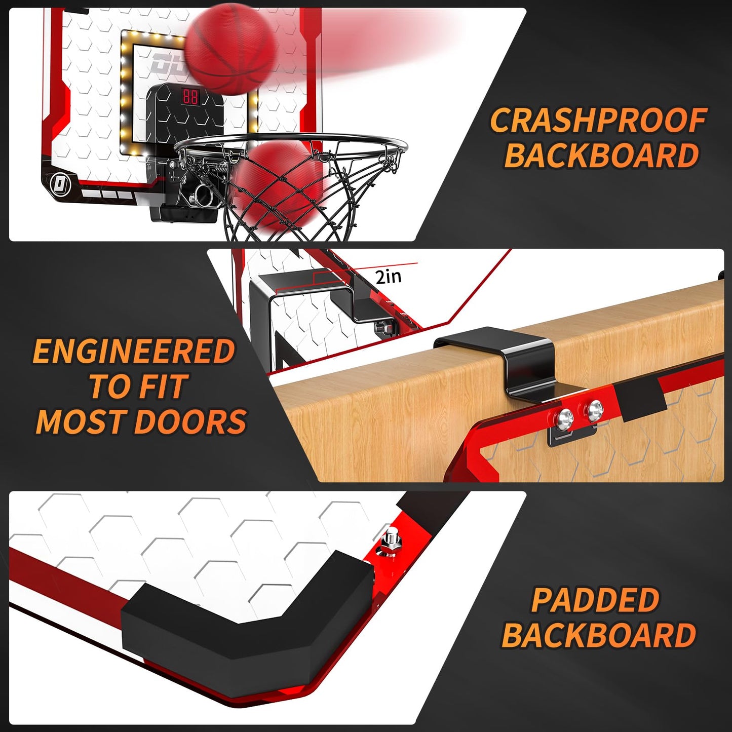 TEMI Indoor Basketball Hoop with LED Scoreboard – Over-The-Door Mini Hoop
