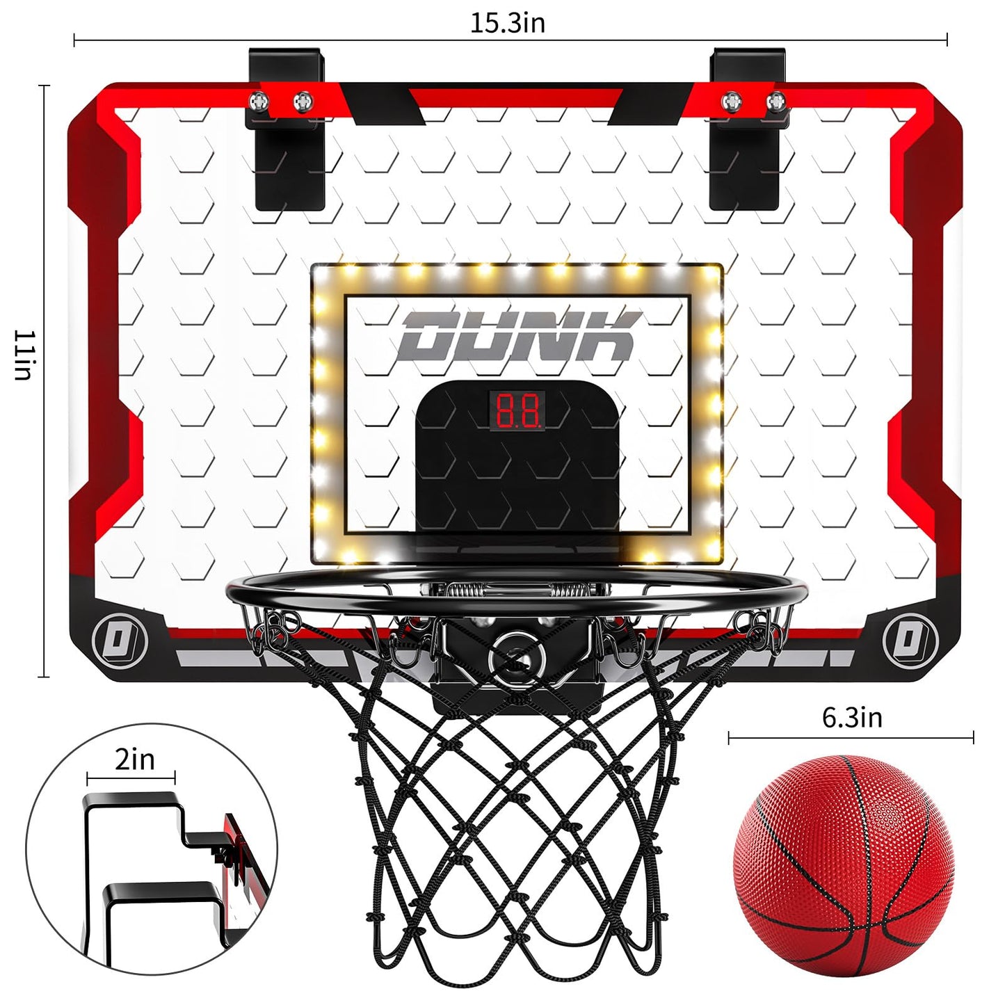 TEMI Indoor Basketball Hoop with LED Scoreboard – Over-The-Door Mini Hoop