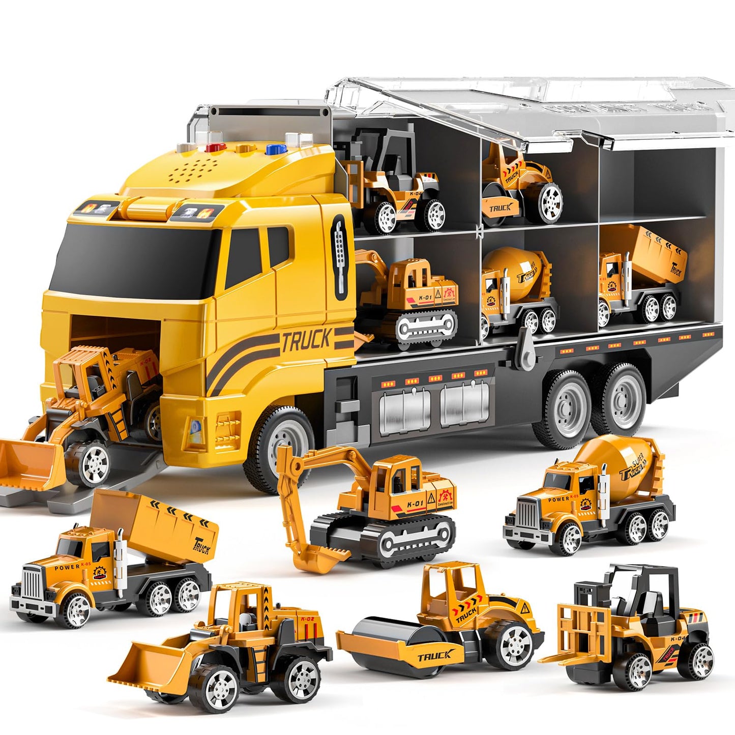 TEMI Car Carrier Toy Set – Die-Cast Vehicles + Foldable Play Mat