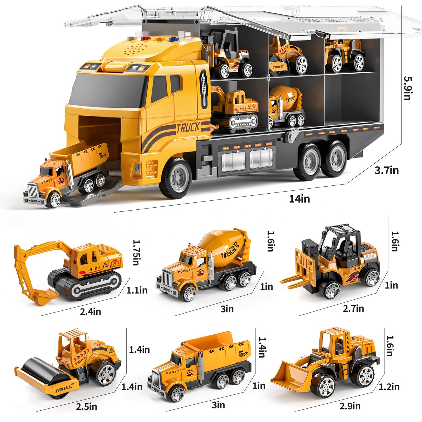 TEMI Car Carrier Toy Set – Die-Cast Vehicles + Foldable Play Mat