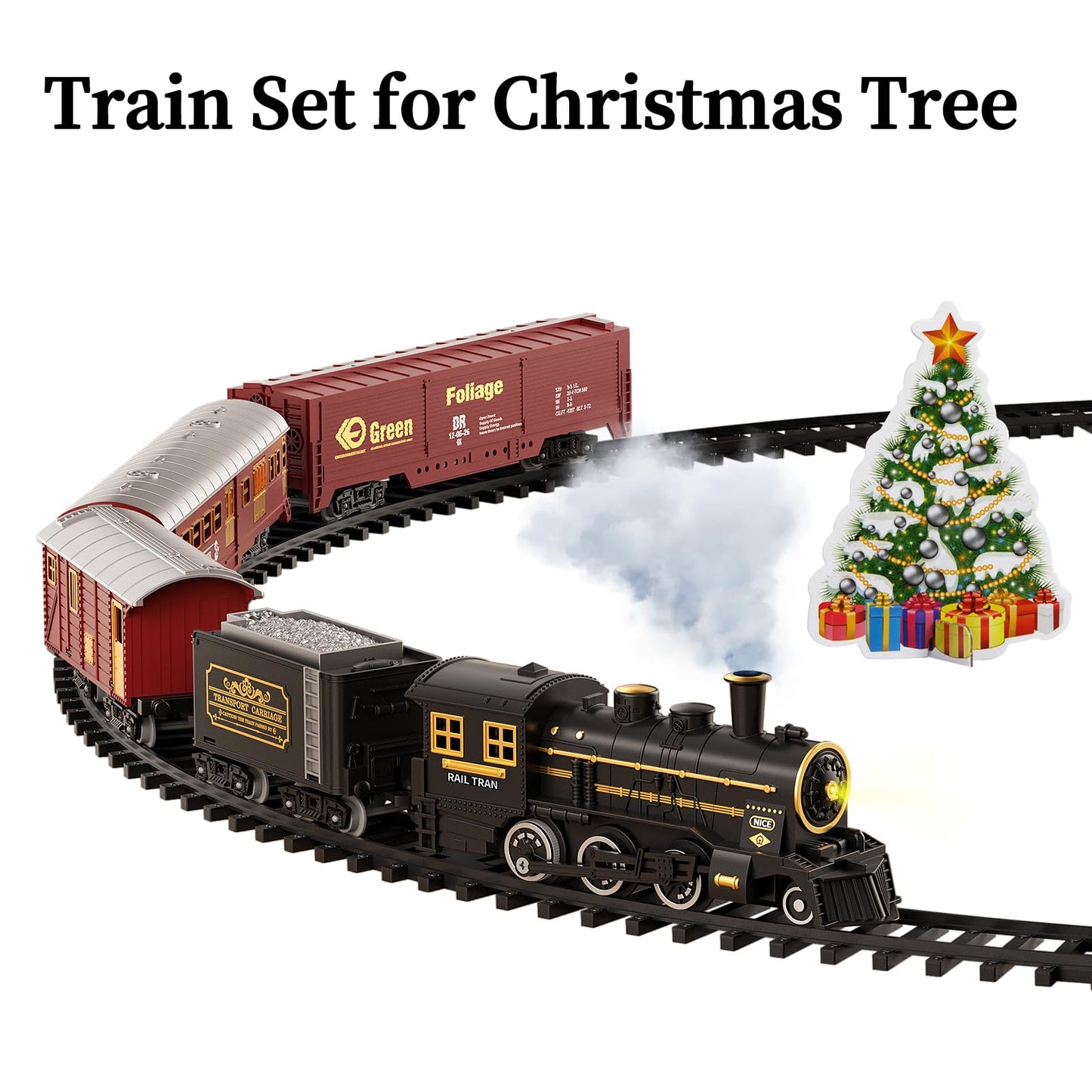 TEMI Train Set for Kids 3-12 | Electric Steam Engine with Smoke, Light & Sounds