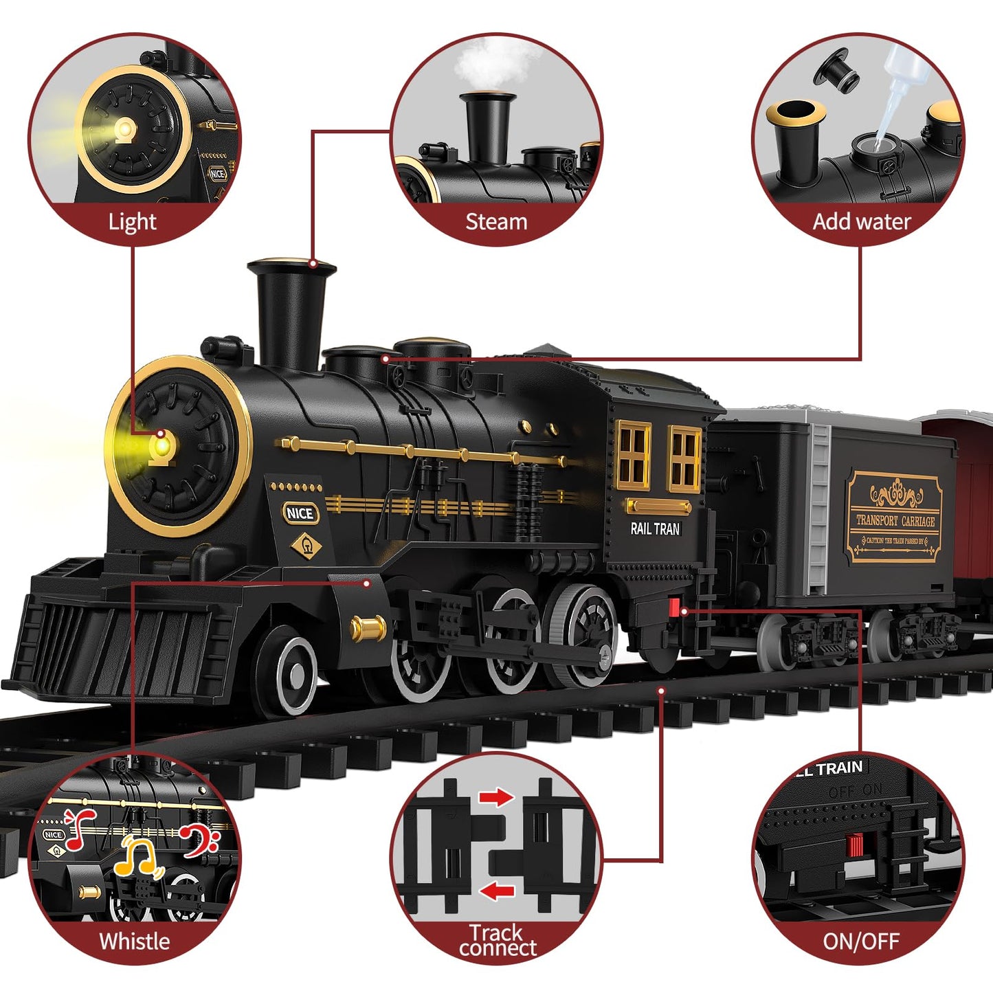 TEMI Train Set for Kids 3-12 | Electric Steam Engine with Smoke, Light & Sounds