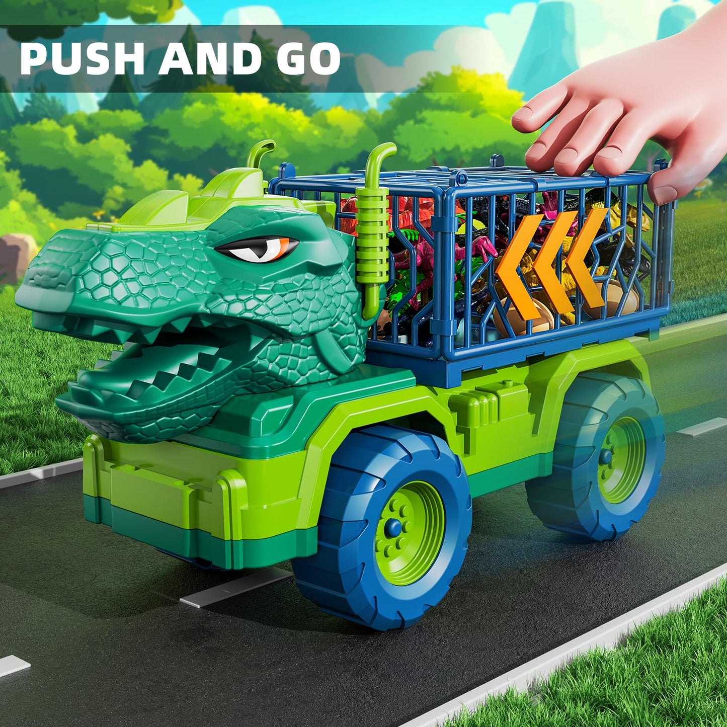 TEMI Dinosaur Truck Toys for Kids 3-5 | Tyrannosaurus Transport Truck with 8 Dinosaurs & Play Mat