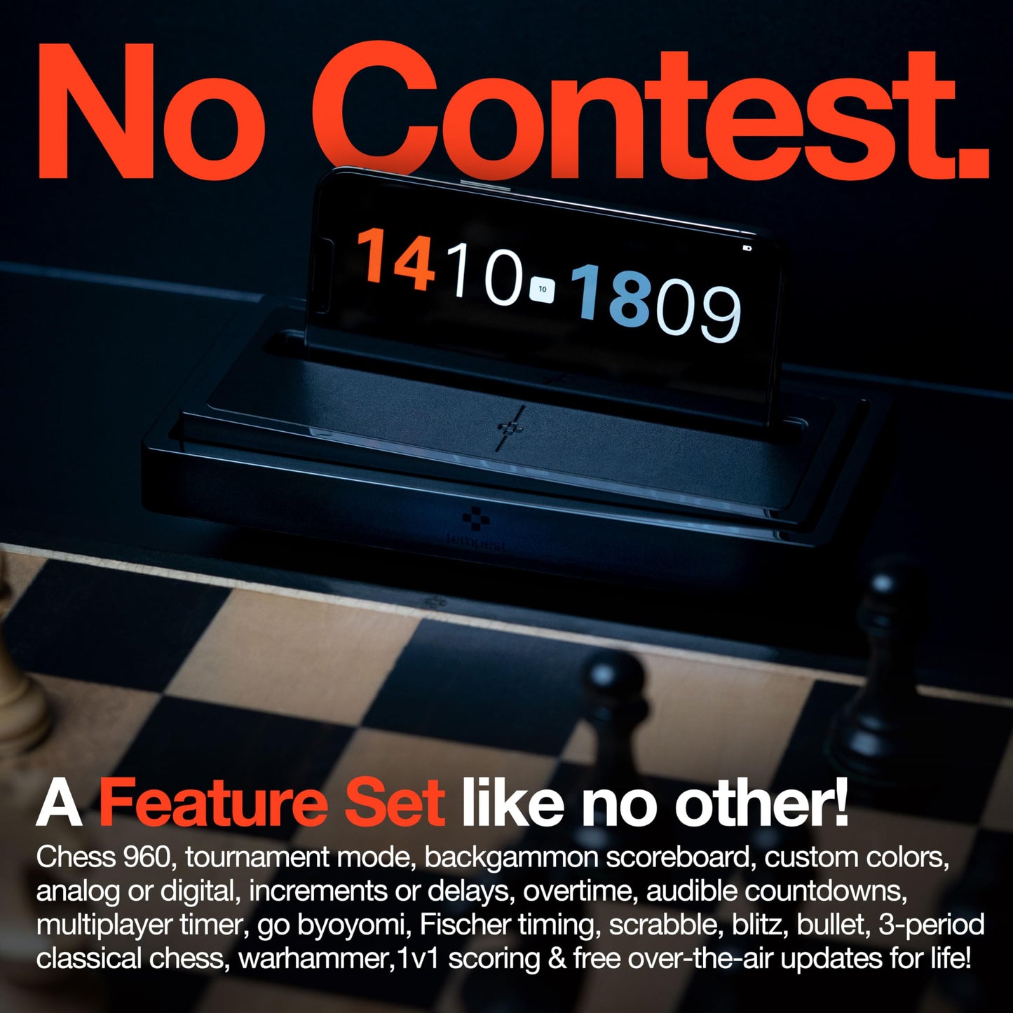 Tempest Non-Tournament Chess Clock – Phone-Dock Hybrid Timer with App Included