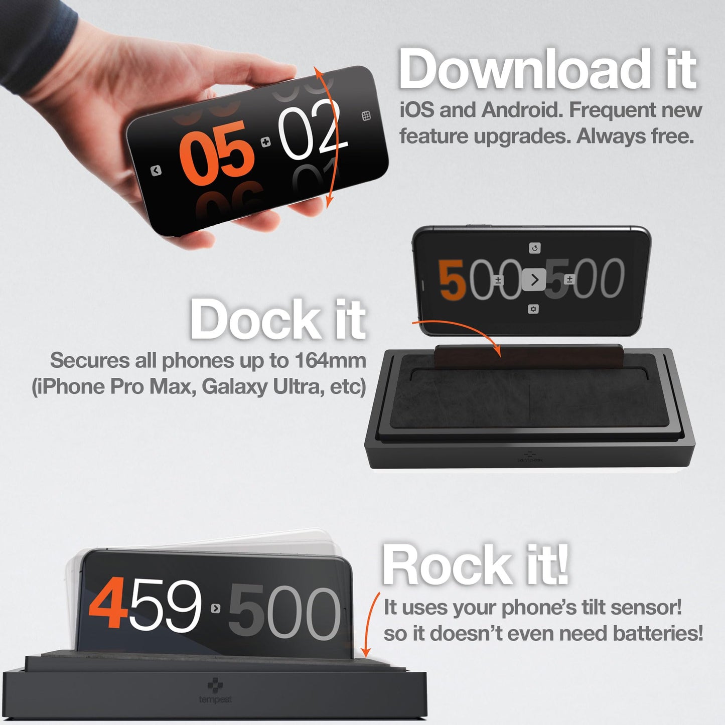 Tempest Non-Tournament Chess Clock – Phone-Dock Hybrid Timer with App Included