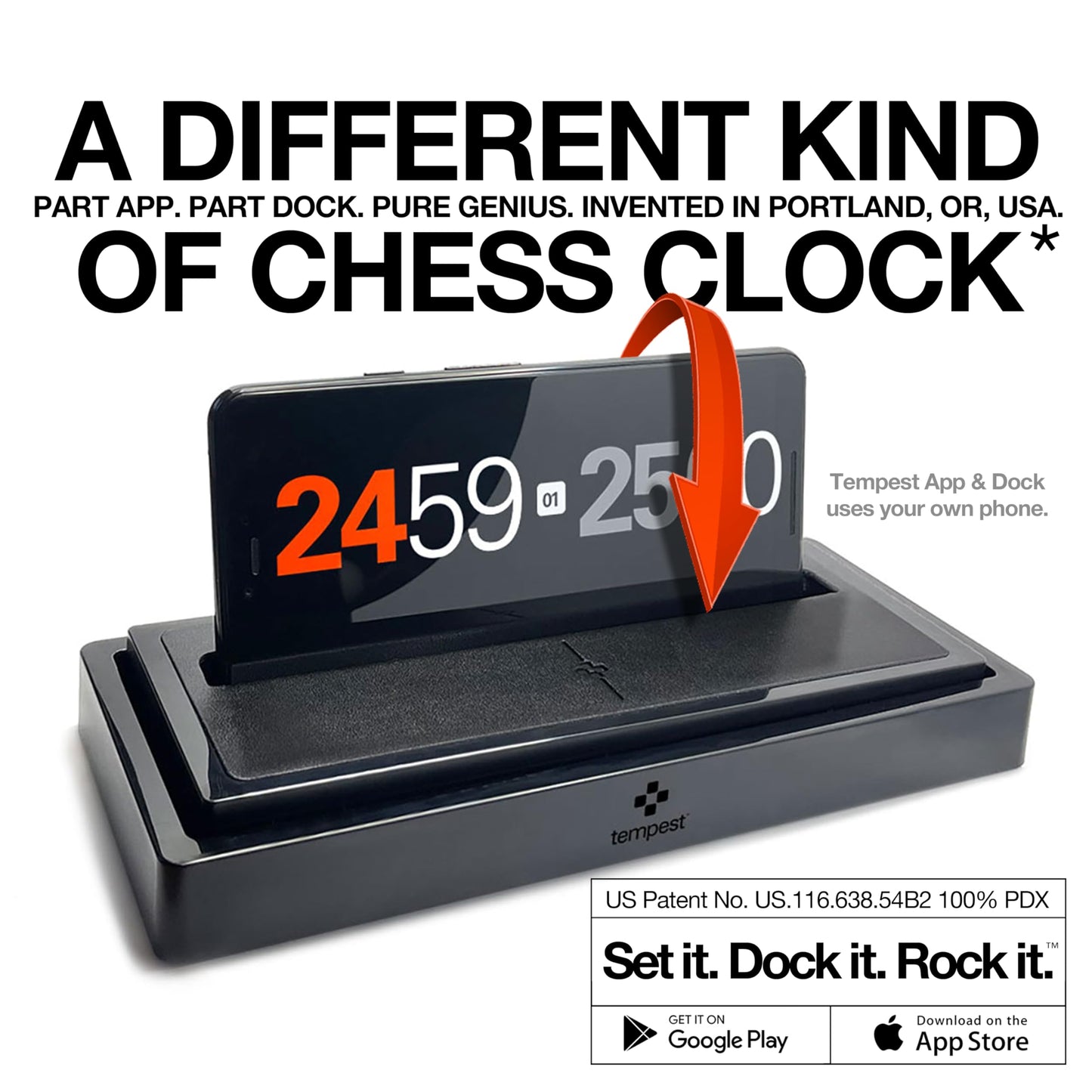 Tempest Non-Tournament Chess Clock – Phone-Dock Hybrid Timer with App Included
