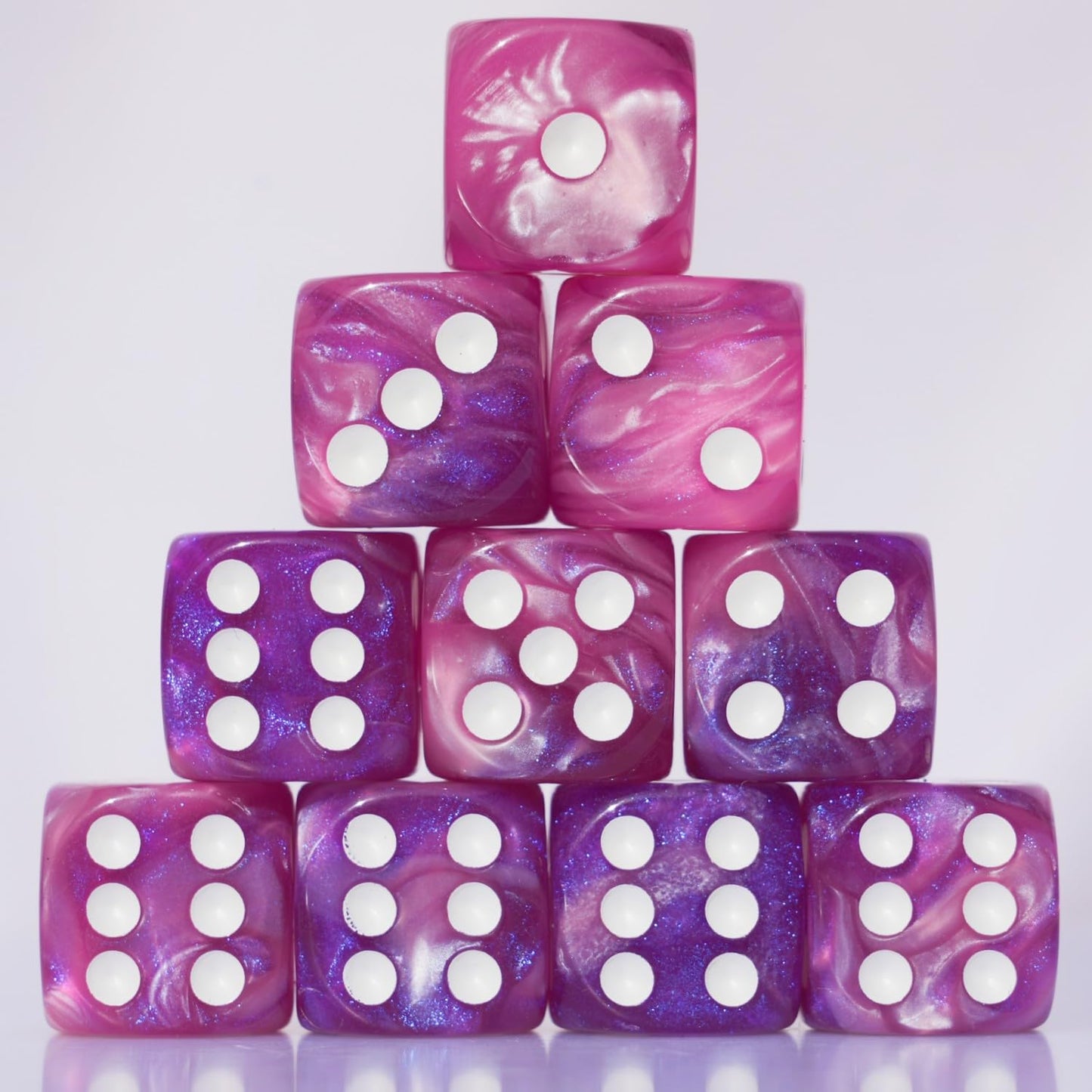 10 PC D6 Dice 16mm Acrylic Set - Pink & Blue for RPG, DND, MTG