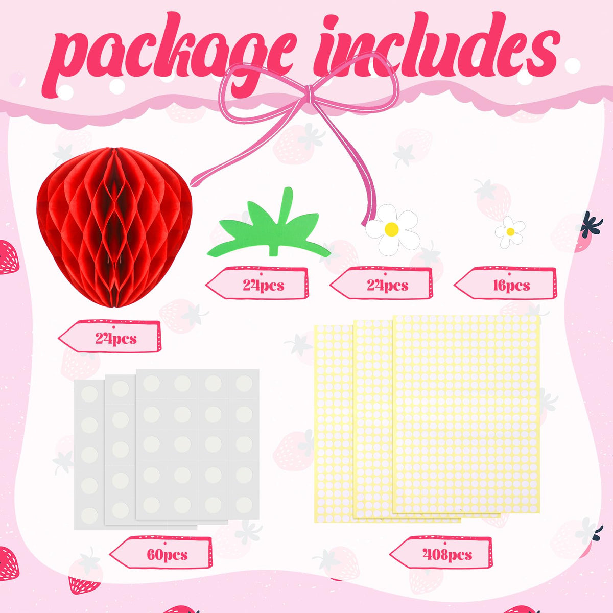 Tenare Strawberry Honeycomb Balls 24-Pack – Red Party Decorations & Centerpieces