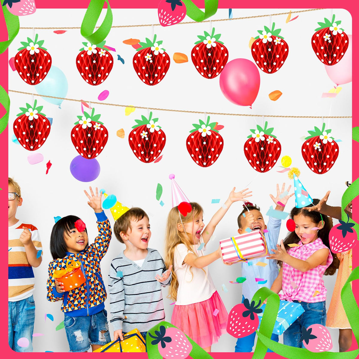 Tenare Strawberry Honeycomb Balls 24-Pack – Red Party Decorations & Centerpieces
