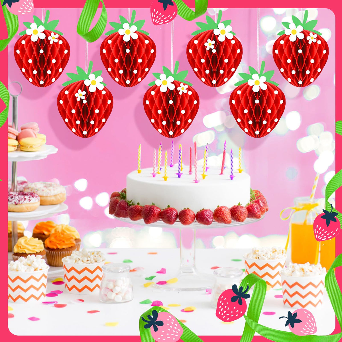 Tenare Strawberry Honeycomb Balls 24-Pack – Red Party Decorations & Centerpieces