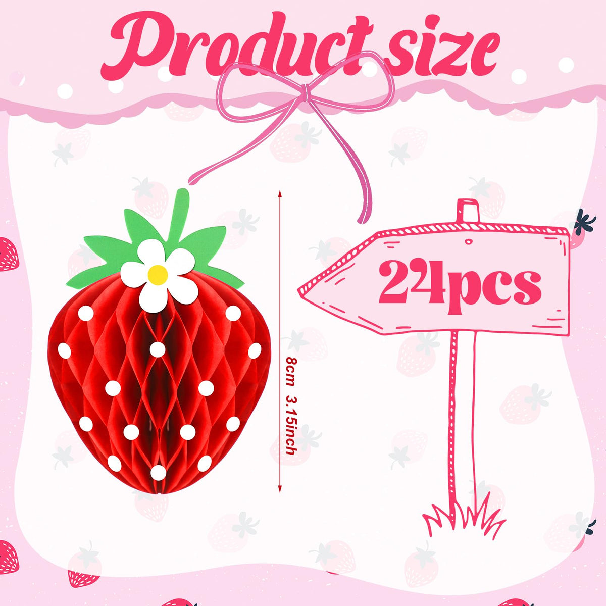Tenare Strawberry Honeycomb Balls 24-Pack – Red Party Decorations & Centerpieces