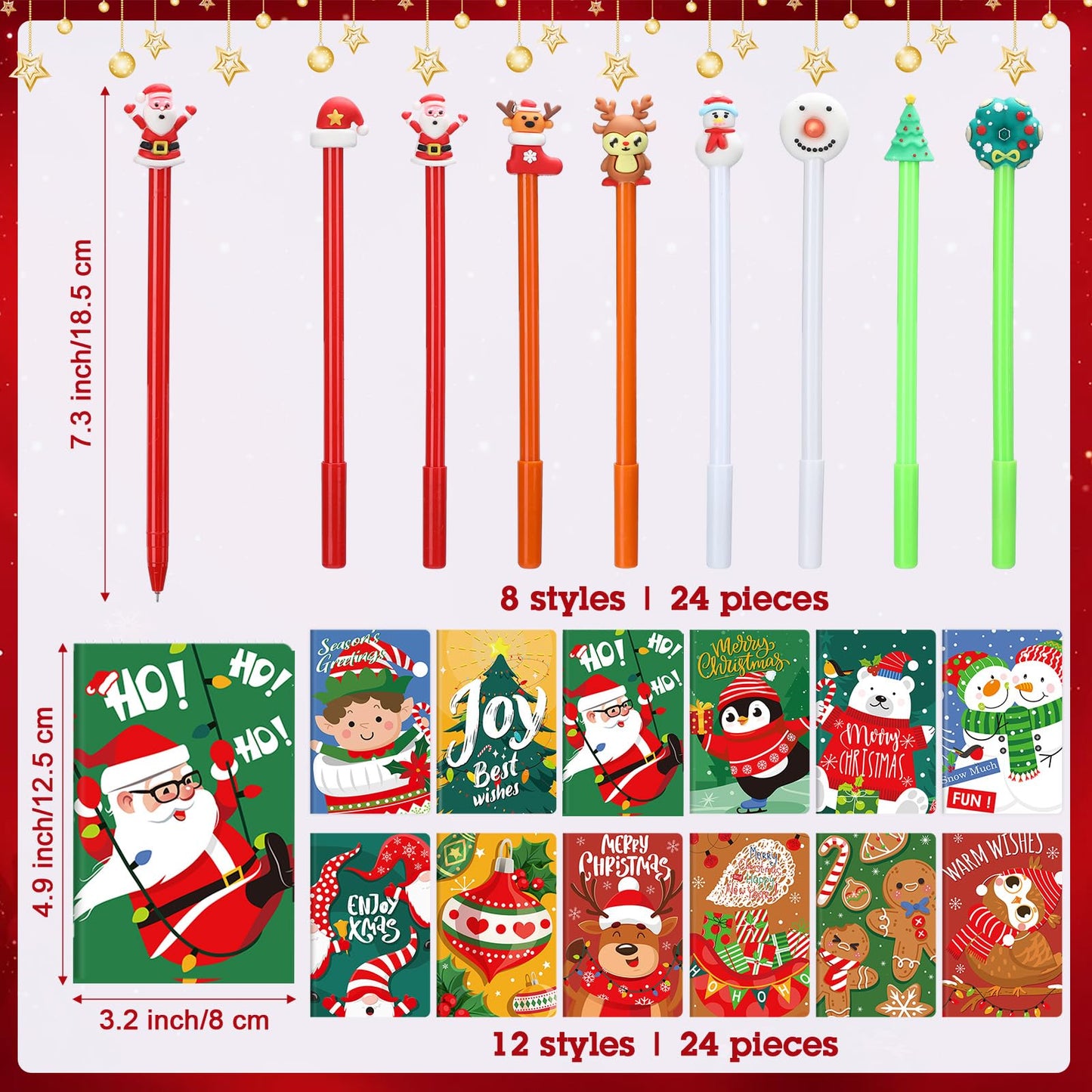 Tenceur 48 Pcs Christmas Mini Notebooks with Ballpoint Pen – Vintage Xmas Notepad Set