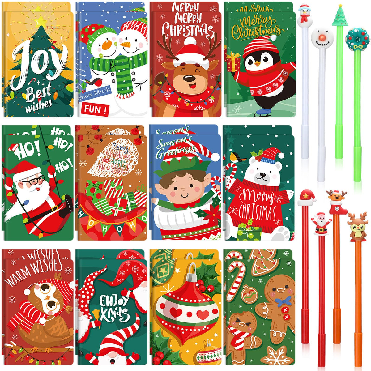 Tenceur 48 Pcs Christmas Mini Notebooks with Ballpoint Pen – Vintage Xmas Notepad Set