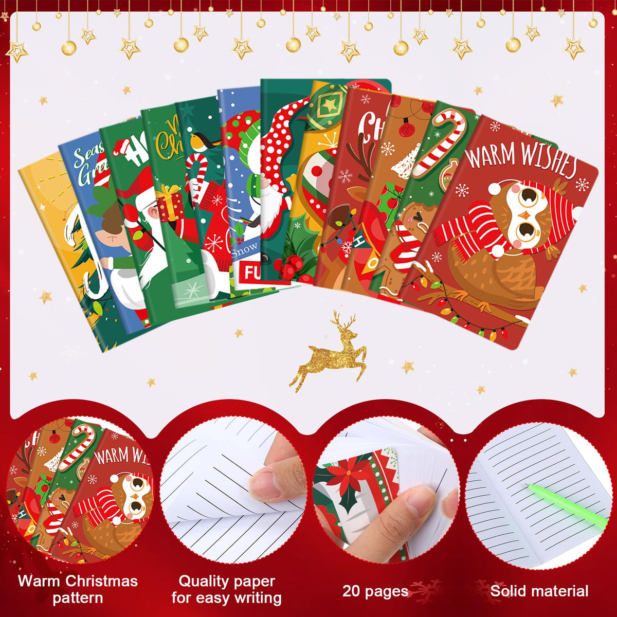 Tenceur 48 Pcs Christmas Mini Notebooks with Ballpoint Pen – Vintage Xmas Notepad Set