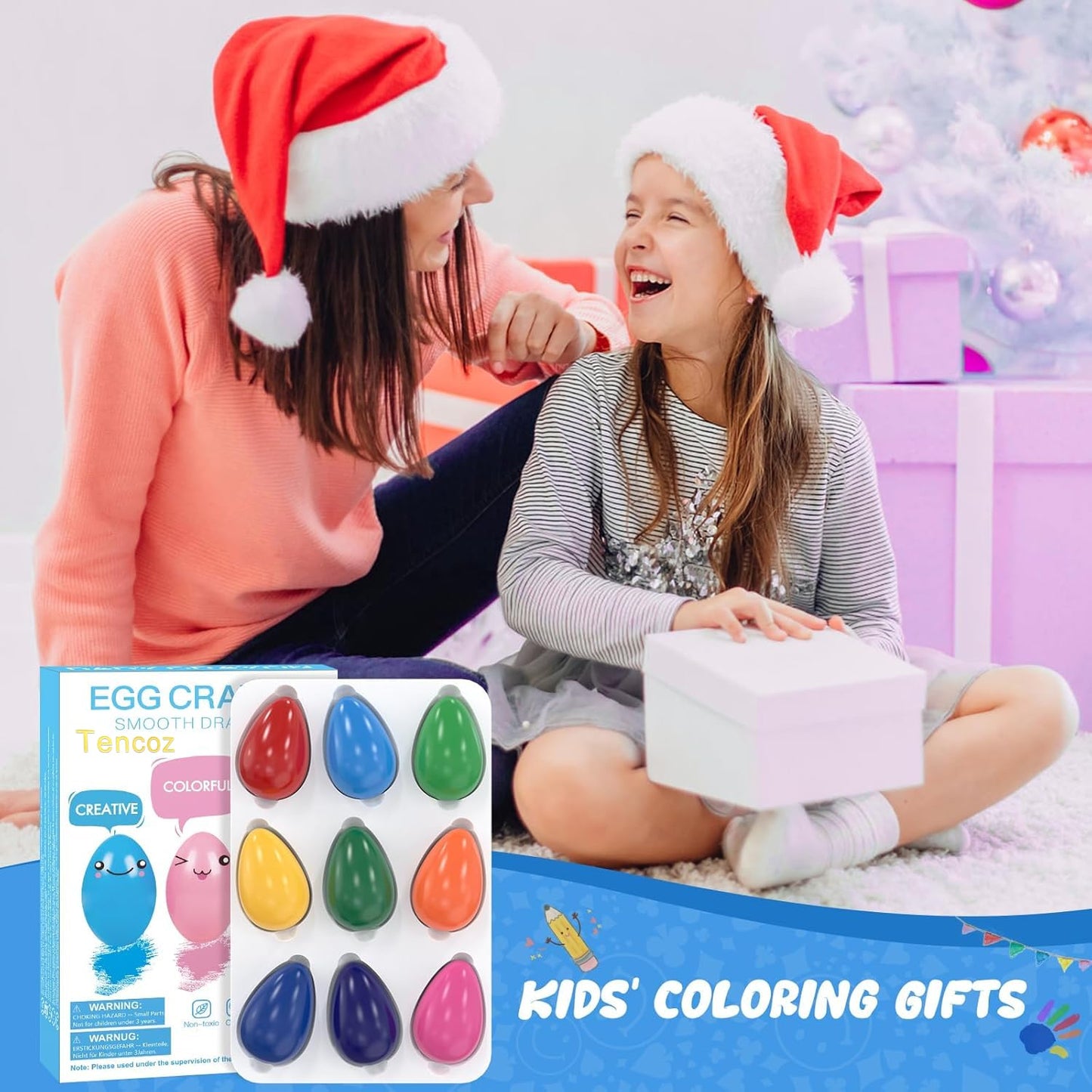 Tencoz 9 Colors Egg Crayons for Toddlers — Easy-Grip, Washable, Drop-Resistant Art Supplies