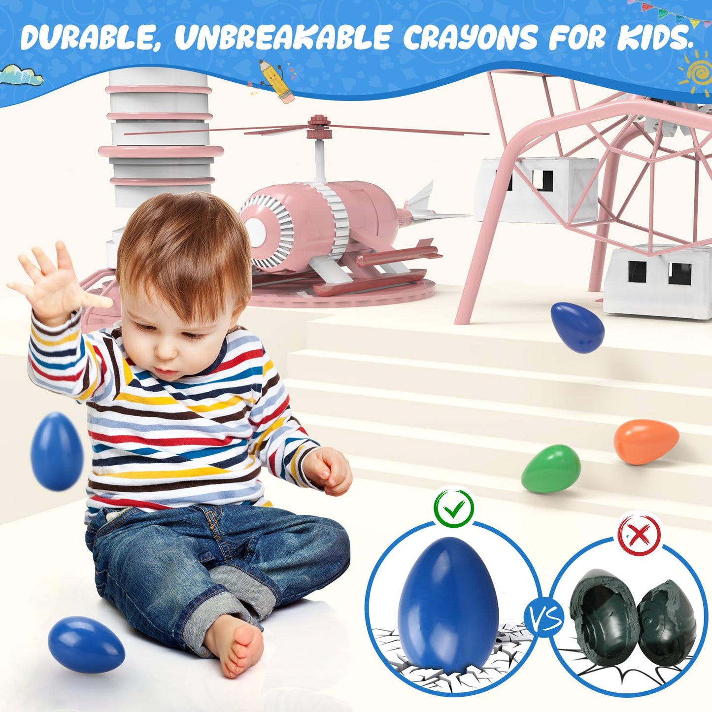 Tencoz 9 Colors Egg Crayons for Toddlers — Easy-Grip, Washable, Drop-Resistant Art Supplies