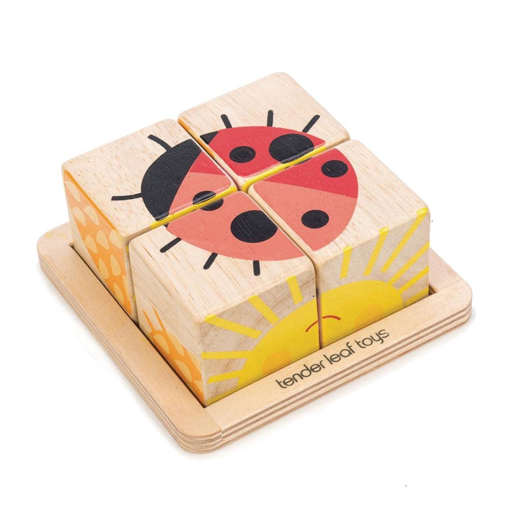 Tender Leaf Toys Baby Blocks – 5-Piece Wooden Jigsaw Puzzle with Storage Tray (18M+)