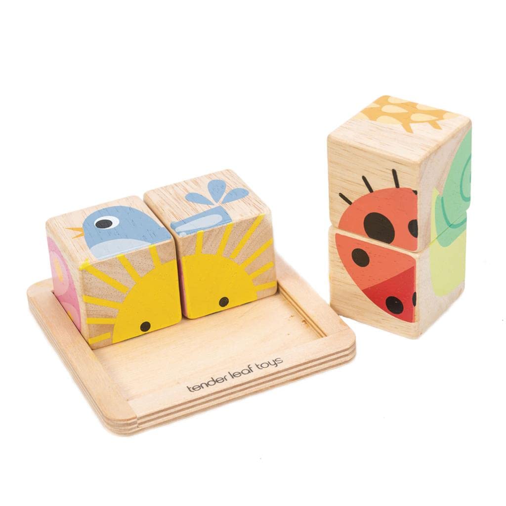 Tender Leaf Toys Baby Blocks – 5-Piece Wooden Jigsaw Puzzle with Storage Tray (18M+)