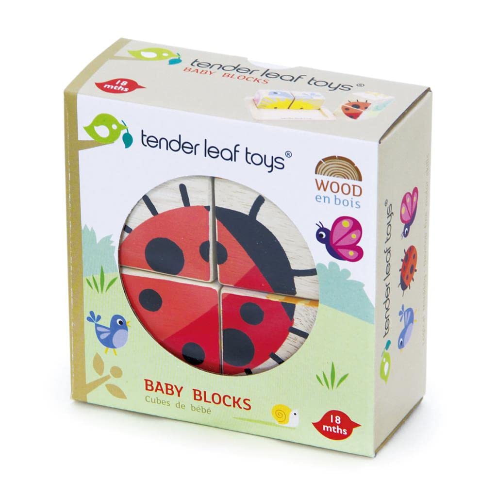 Tender Leaf Toys Baby Blocks – 5-Piece Wooden Jigsaw Puzzle with Storage Tray (18M+)