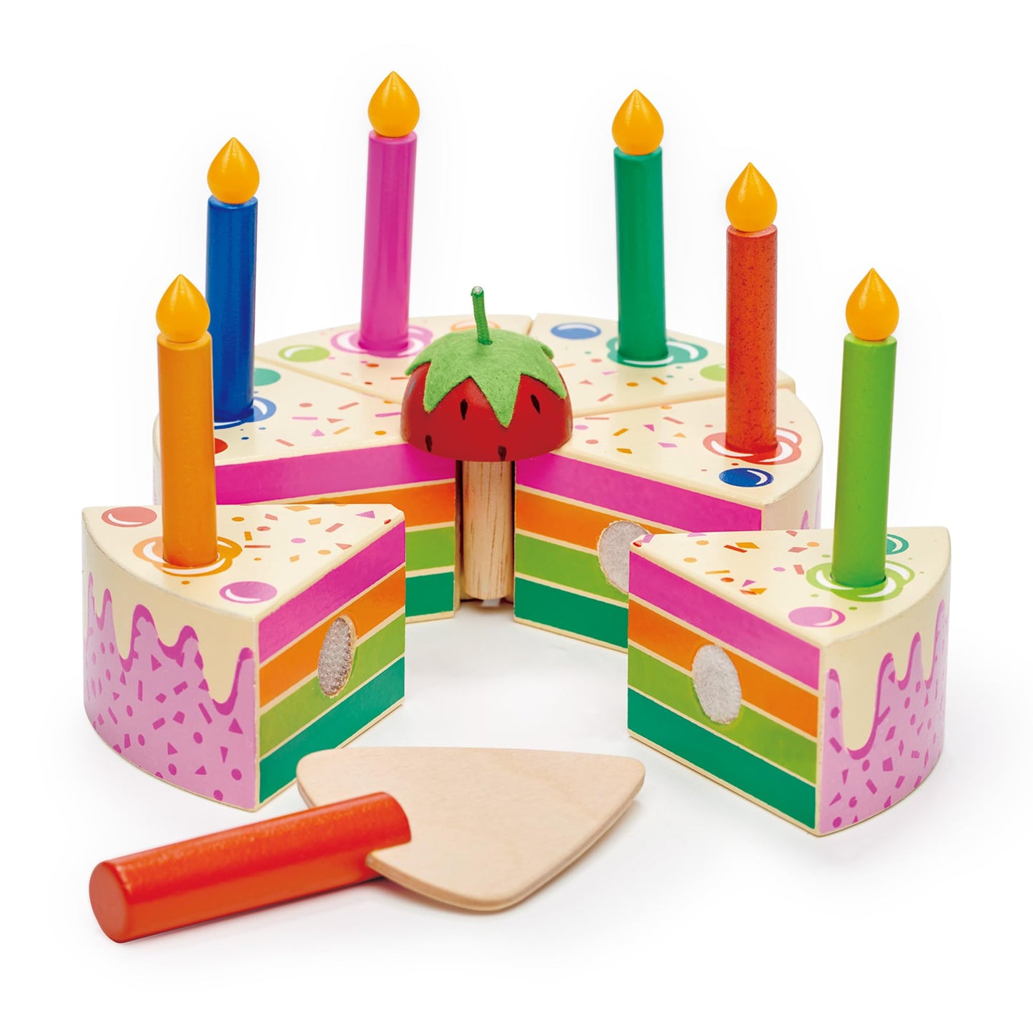 Tender Leaf Toys Rainbow Birthday Cake – Wooden Pretend Play Cake with Candles & Slices